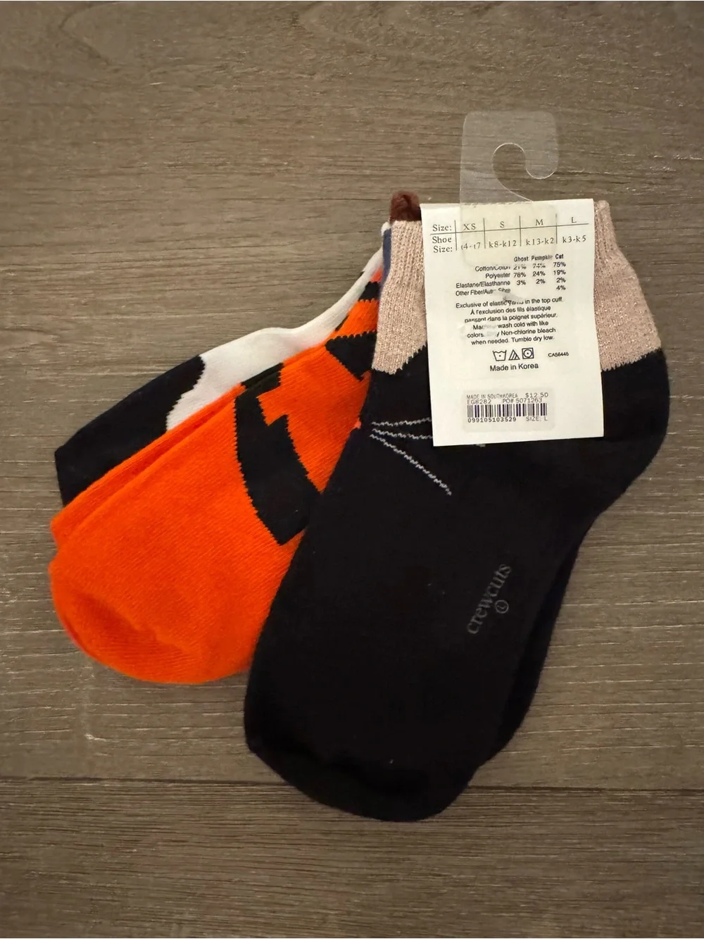 Crewcuts Kids 3-Pack Ankle Socks - White, Black & Orange Halloween